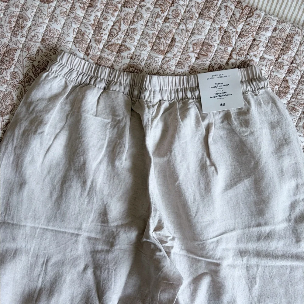 H&M Mama Before & After Linen Blend Pants - Medium - Light Beige